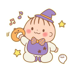 Halloween Baby with Pumpkin Rattle / ハロウィン赤ちゃんとカボチャのガラガラ