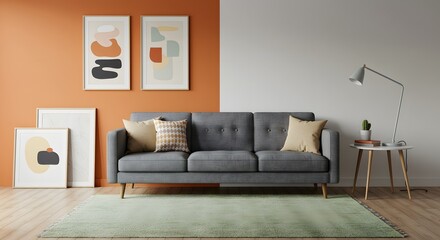 Modern Living Room Interior with Abstract Art and Sofa