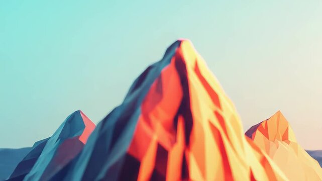 Low poly mountain shining under blue sky at sunset