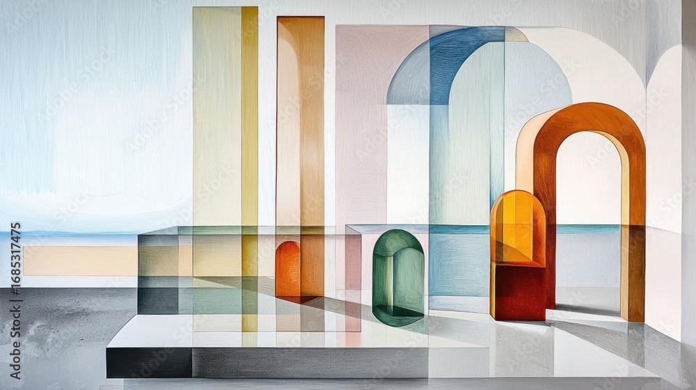 Poster abstract architecture with colorful shapes and geometric forms