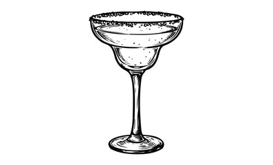 Black and white margarita glass with salt rim illustration. Vector retro hand drawn illustration