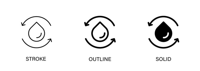 Water cycle icon represents automation, water recycling, liquid. Vector stroke, outline and solid icon. EPS10.