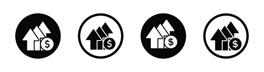 Dollar rate increase vector icon set. Dollar cost increase sign. Inflation vector signs