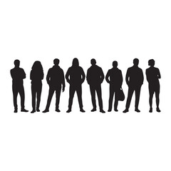 Diverse group of people silhouettes standing together full body view vector