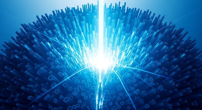 Abstract blue sphere with glowing light beam