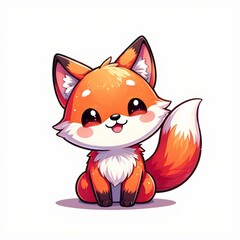 Obraz premium Cute cartoon fluffy fox animal baby character illustration on a white background