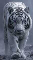 Majestic White Siberian Tiger in a Monochrome Portrait