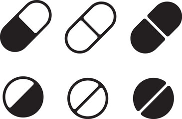 Thin line icon set for pill drug capsule tablet medicine pharmacy pharmaceuticals medication healthcare medical. Pixel perfect icons editable stroke.