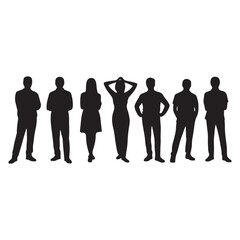 Diverse group of silhouetted people standing together in line front view artistic representation vector