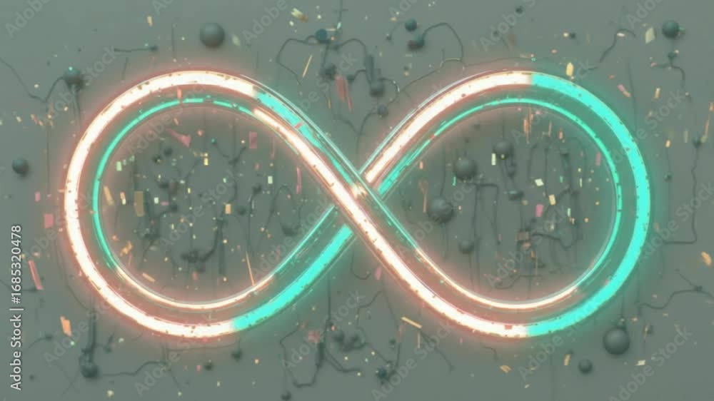 Poster neon infinity sign. seamless loop animation, 3d rendering. 4k video.