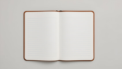 Open Blank Notebook with Lined Pages on Light Background for Writing