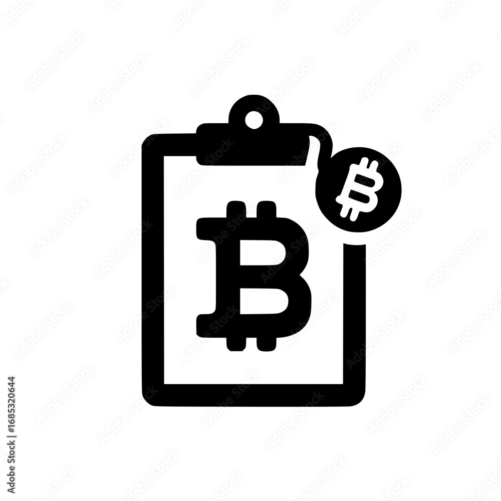 Poster cryptocurrency themed clipboard with bitcoin emblem for financial report blockchain concept