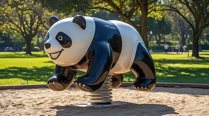 パンダのスプリング遊具｜晴れた日の公園