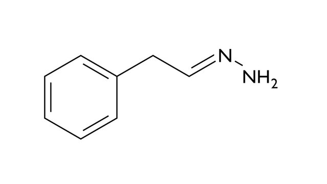 phenylethylidenehydrazine molecule, structural chemical formula, ball-and-stick model, isolated image chemical intermediate