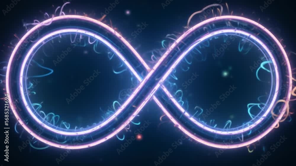 Poster neon infinity sign. seamless loop animation, 3d rendering. 4k video.