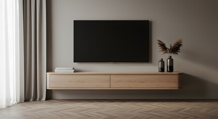 Modern Living Room Interior with TV and Wooden Cabinet