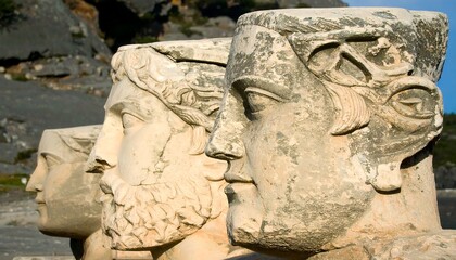 Ancient stone carvings of faces