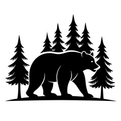 Walking Bear Silhouette in Forest Style
