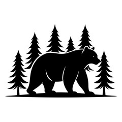 Fototapeta premium Walking Bear Silhouette in Forest Style