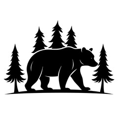 Walking Bear Silhouette in Forest Style