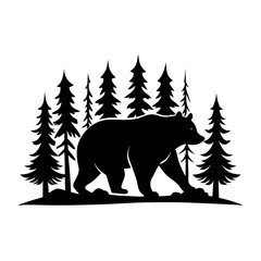 Walking Bear Silhouette in Forest Style