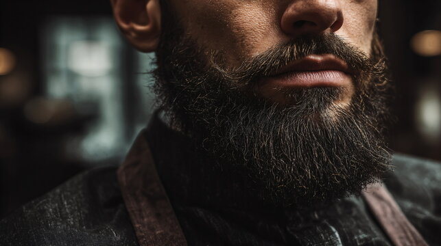 Close up of a man with a beard and haircut fade ready for grooming process. Classic barber shop style concept. - Powered by Adobe