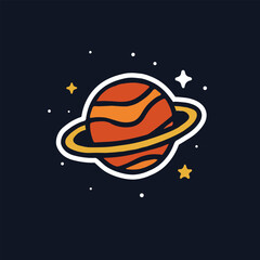 Colorful Planet with Rings in Outer Space and Stars