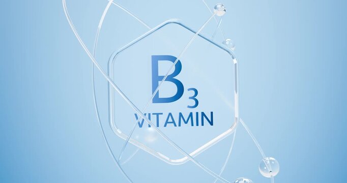 vitamin B3 inscription on a hexagon with orbiting electrons, niacin for the nervous system and cholesterol regulation