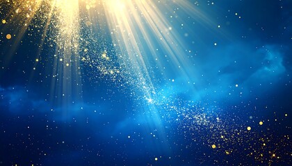 Golden light beams through a blue nebula