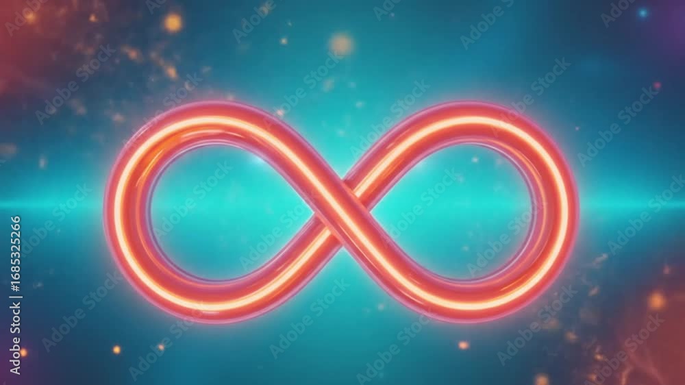 Poster neon infinity sign. seamless loop animation, 3d rendering. 4k video.