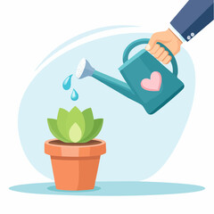 Obraz premium Hand Watering Plant In Pot