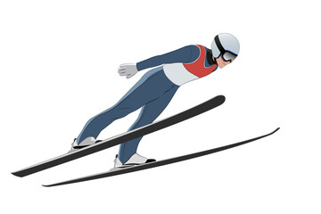 winter olympic Ski Jumper in Action, isolate on white background
