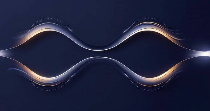 Animation starting two glowing ribbons oscillating across blue gradient, with dotted accent lines