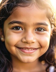 Naklejka premium Close-up of a smiling young girl with brown eyes