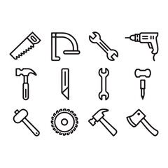 Collection of hand tools and power tool icons for diy and construction projects flat design vector