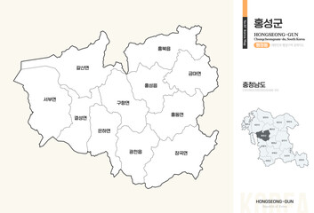 충청남도 홍성군 행정동 윤곽선 지도