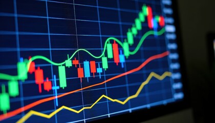 Stock Market Chart Analysis on Computer Screen