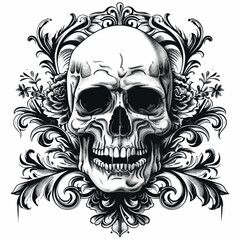 Fototapeta premium skull, death, skeleton, bone, human, halloween, head, vector, dead, illustration, anatomy, tattoo, horror, symbol, scary, evil, pirate, art, black, danger, teeth, gothic, icon, jaw, face