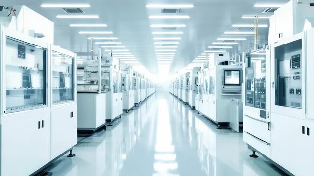 Technological manufacturing production line facility, high-tech equipment concept in laboratory
