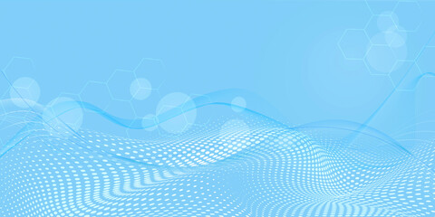 Abstract blue wave pattern with hexagonal elements. Modern digital background for science, tech, or medical design