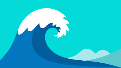 Tsunami Wave Approaching Coast Powerful Nature Vector Illustration