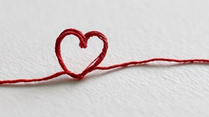 Un cuore rosso, formato da fili, è posto su uno sfondo bianco.
