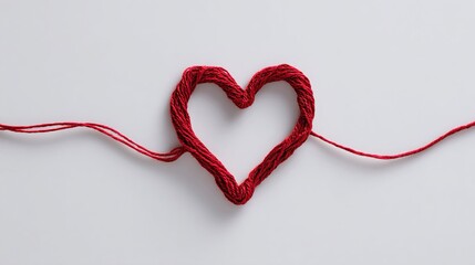 Un cuore di corda rossa su uno sfondo bianco