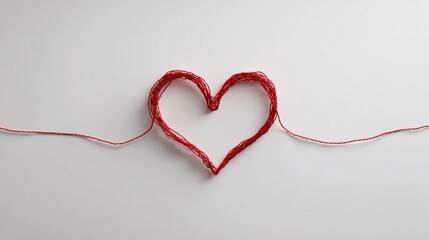 Un cuore rosso, formato da fili, è posto su uno sfondo bianco.
