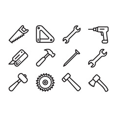Collection of hand drawn construction tools icons set for diy projects and manual labor vector