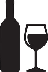Silhouette vector of wine bottle and glass icon, beverage and dining illustration, EPS file.