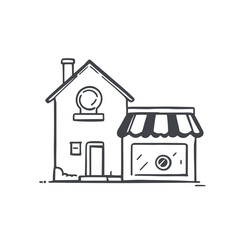 A 3D sketch of a house with a roof and a door, an icon of modern residential architecture and construction