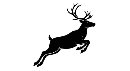 Majestic Black Silhouette of a Leaping Reindeer.