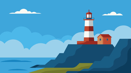 Picturesque Lighthouse on a Rocky Coast Vector Illustration Ocean Scenery