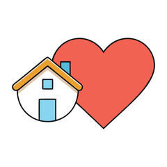 A simple house icon with a heart inside, symbolizing love, warmth, and comfort at home—a perfect representation of family, care, and cozy living spaces.
